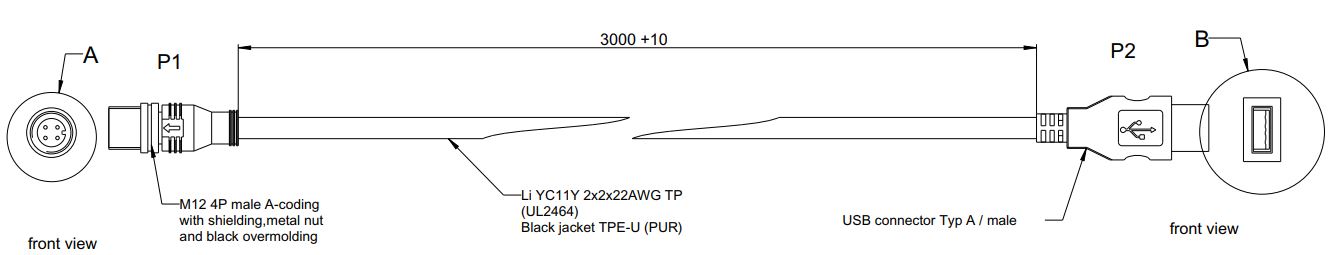 Câble M12 Usb Male Type A 3M
