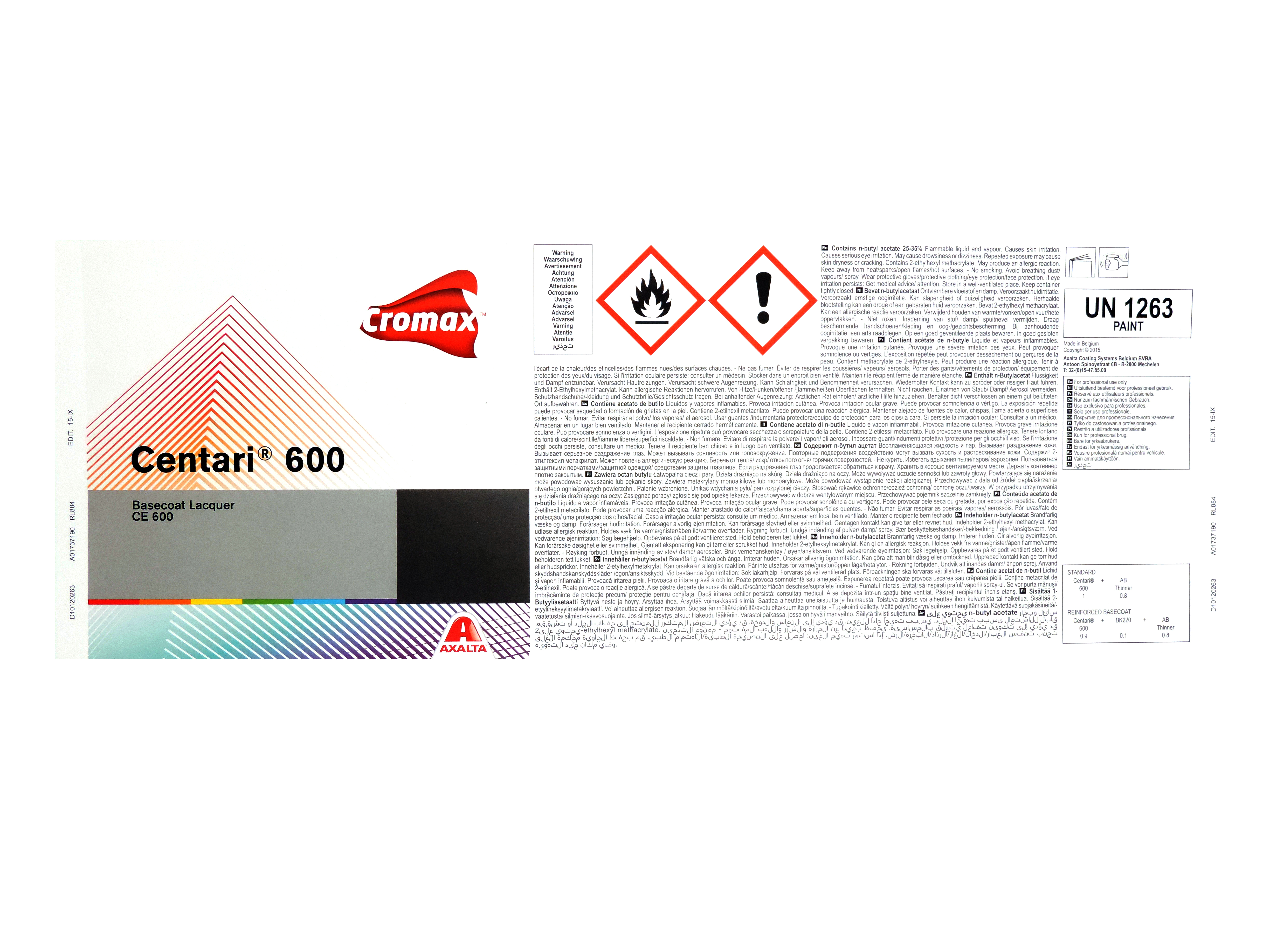 Centari 600 Étiquette